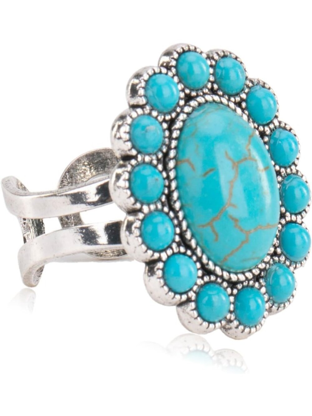 Womens Antique Turquoise Adjustable Couture's Turquoise Knuckle Cuff Flower Ring